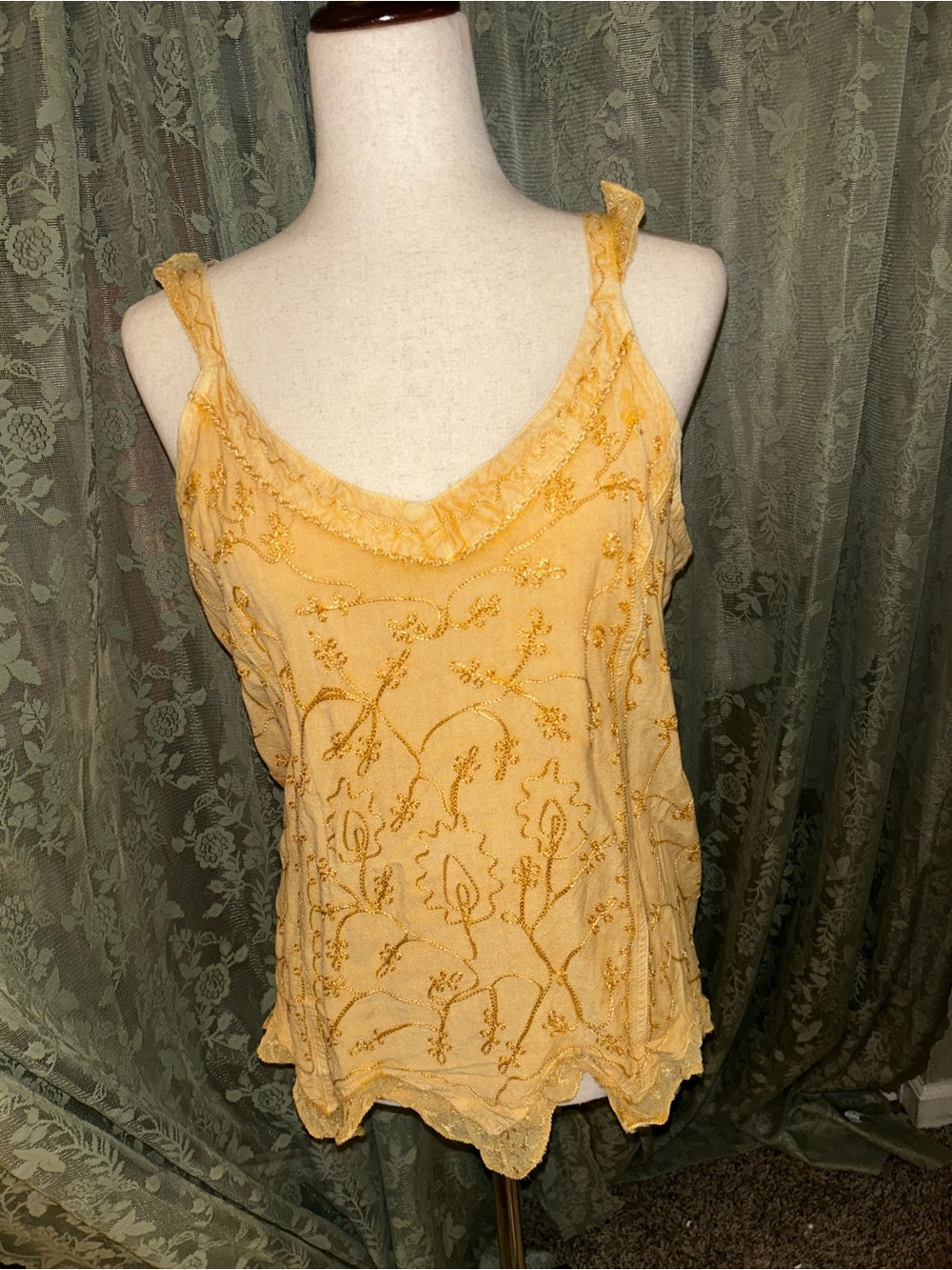 Embroidered Yellow Sleeveless Women’s Top